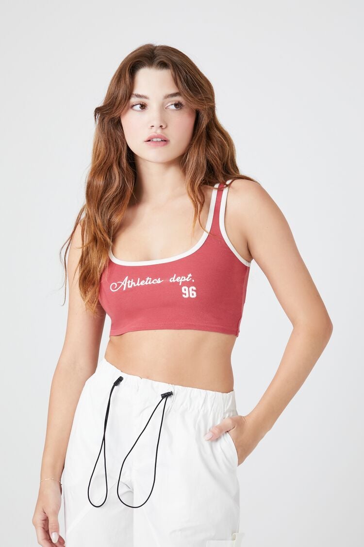 Forever 21 Women's Embroidered Athletics Dept Bralette Red/Multi