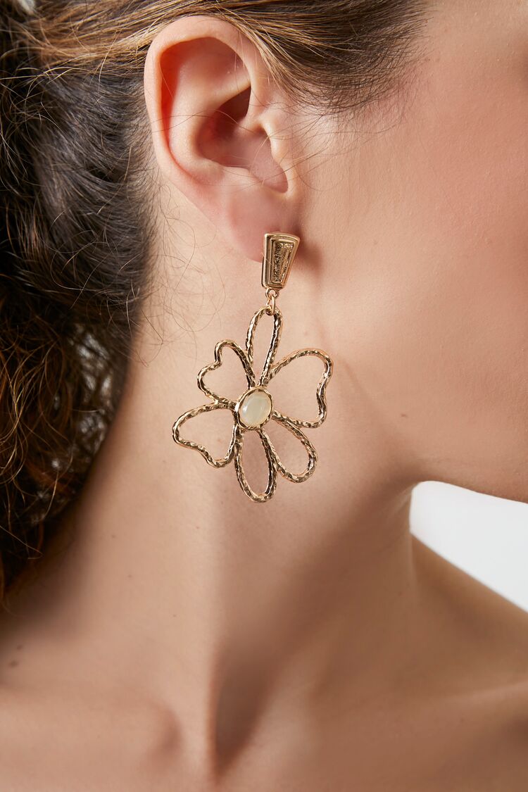 Forever 21 Women's Cutout Flower Drop Earrings Gold