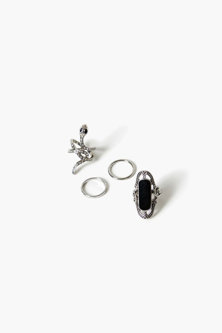 Forever 21 Women's Faux Gem & Snake Ring Set Silver/Black