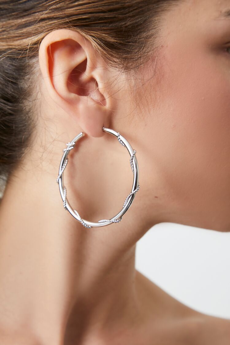 Forever 21 Women's Wraparound Hoop Earrings Silver