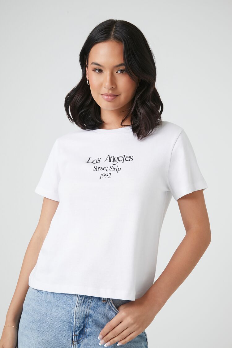 Forever 21 Women's Los Angeles Graphic T-Shirt White/Black