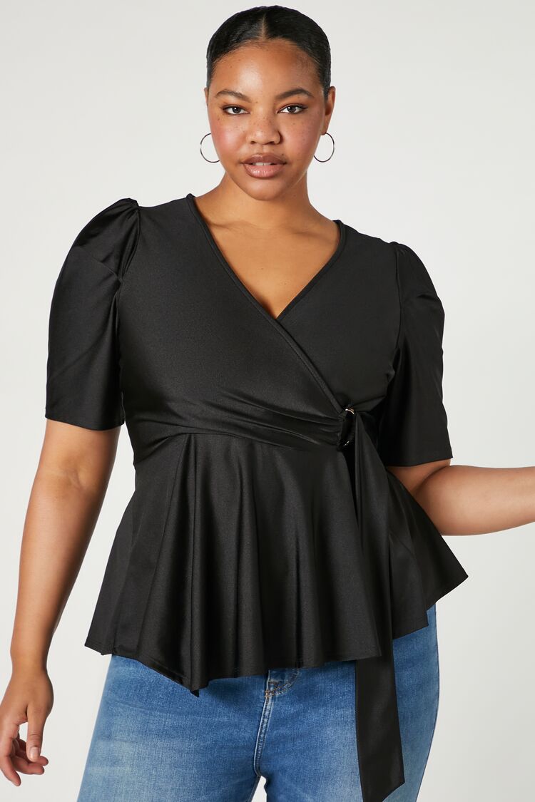 Forever 21 Plus Women's D-Ring Wrap Top Black