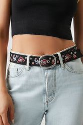 Forever 21 Women's Floral Embroidered Belt Black/Multi