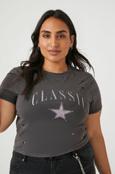 Forever 21 Plus Women's Classic Graphic Distressed T-Shirt Black/Multi