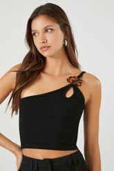 Forever 21 Women's One-Shoulder Flower Cropped Cami Black