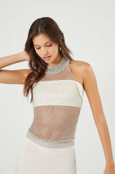 Forever 21 Women's Sheer Metallic Sweater-Knit Top Gunmetal