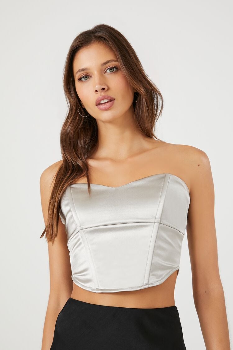 Forever 21 Women's Metallic Cropped Tube Top Silver