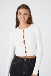 Forever 21 Knit Women's Cropped Hook-and-Eye Sweater White