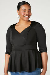 Forever 21 Plus Women's Surplice Peplum Top Black