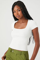 Forever 21 Women's Sweater-Knit Ribbed Crop Top White