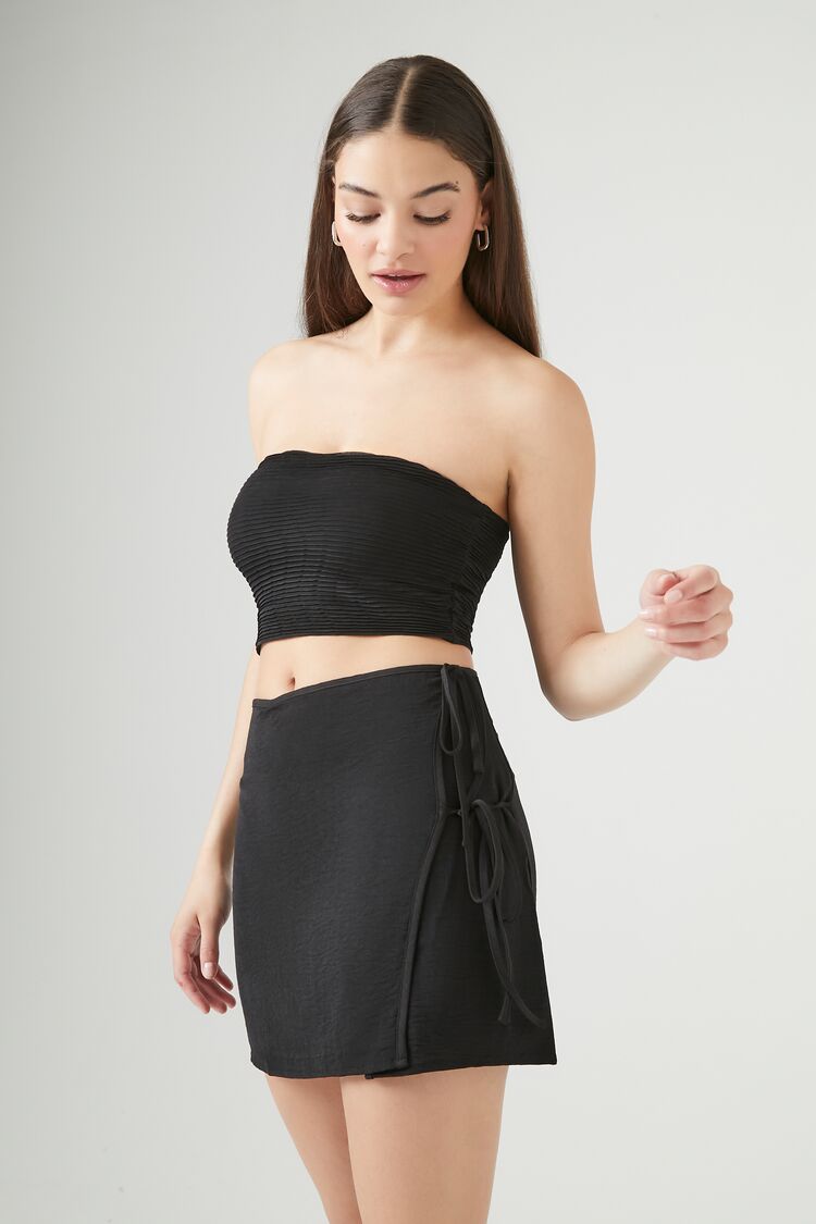 Forever 21 Women's Self-Tie Wrap Mini Skirt Black