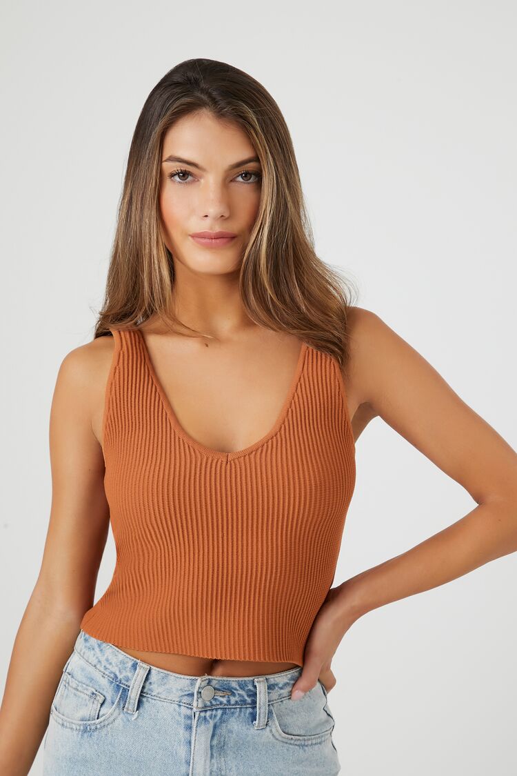 Forever 21 Women's Compact Ribbed Knit k Top Tan