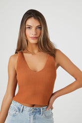 Forever 21 Women's Compact Ribbed Knit k Top Large Tan