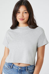 Forever 21 Women's Crew Neck Cropped T-Shirt Heather Grey