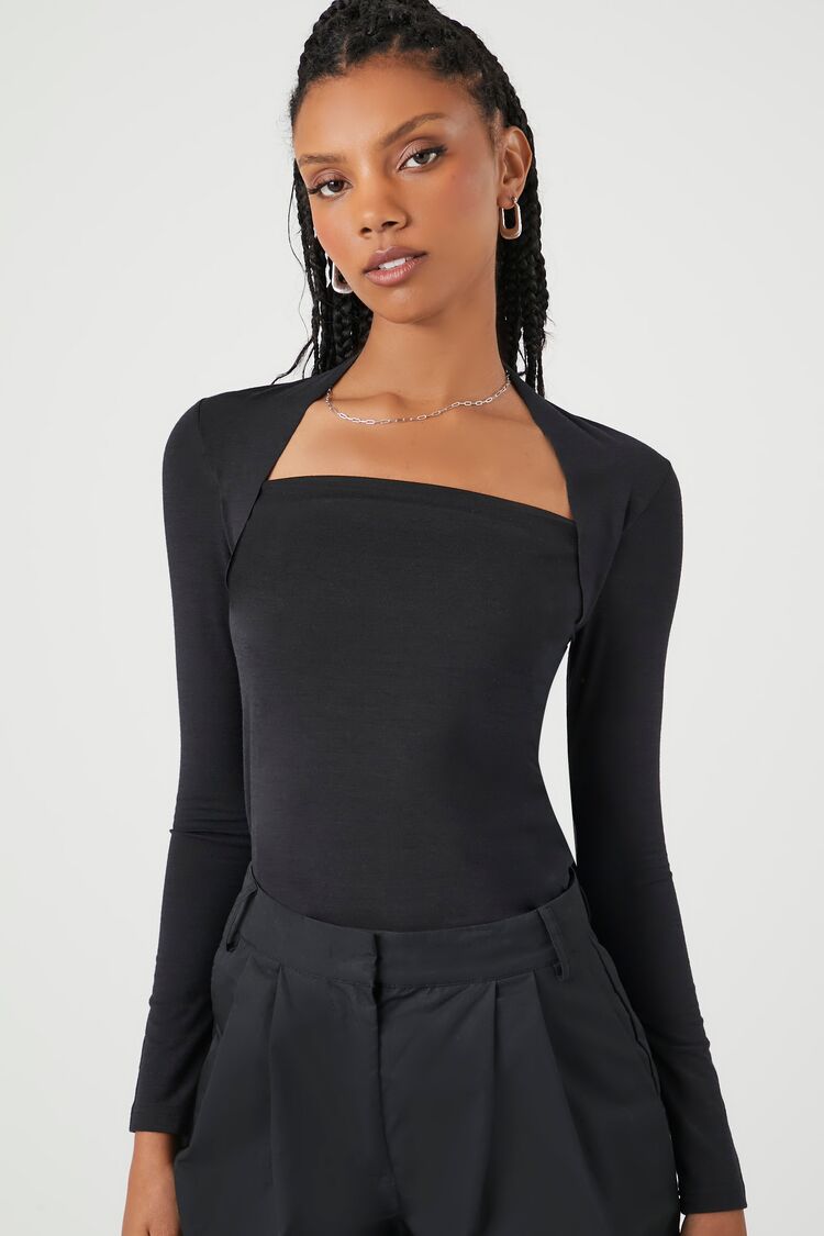 Forever 21 Women's Fitted Long-Sleeve Combo Top Black