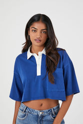 Forever 21 Women's Cropped Rugby Shirt Dark Blue