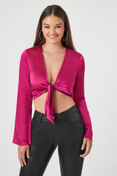 Forever 21 Women's Bell-Sleeve Tie-Front Top Fuchsia