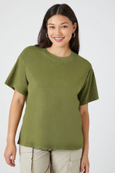 Forever 21 Women's Cotton Crew T-Shirt Olive