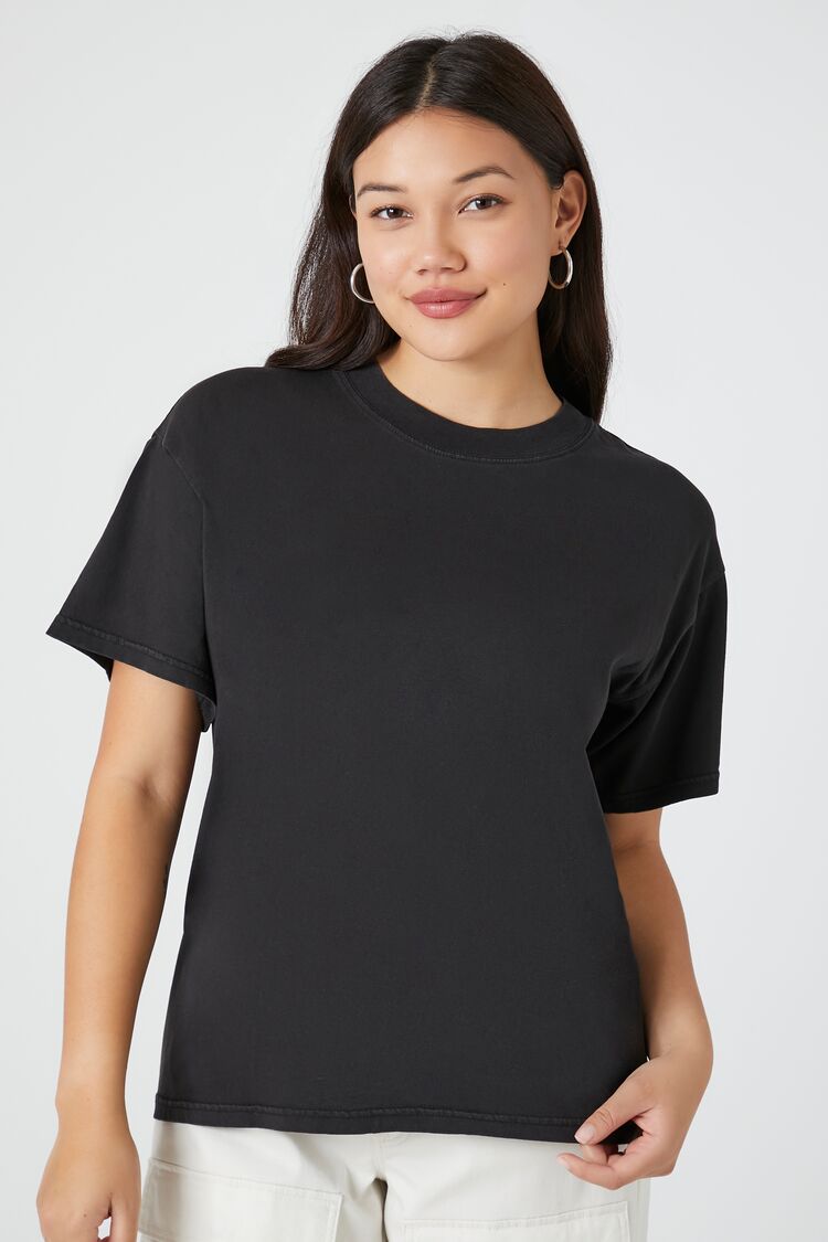 Forever 21 Women's Cotton Crew T-Shirt Black