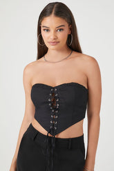 Forever 21 Women's Lace-Up Bustier Tube Top Black