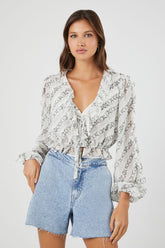 Forever 21 Women's Chain Print Chiffon Top White/Grey