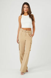 Forever 21 Women's Belted Wide-Leg Cargo Pants Tan