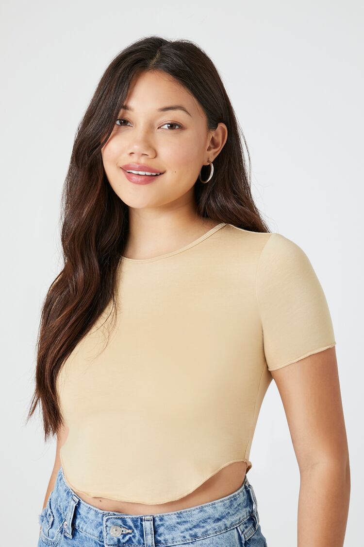 Forever 21 Women's Curved-Hem Cropped T-Shirt Warm Sand