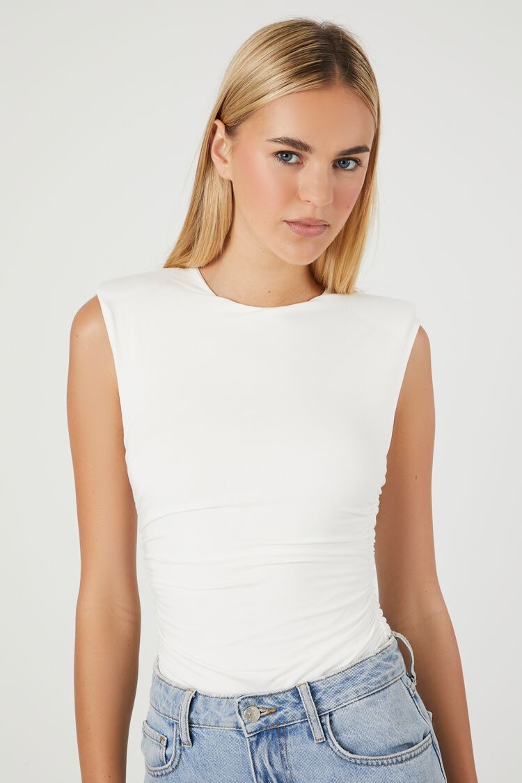 Forever 21 Women's Padded Sleeveless Bodysuit White