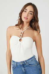 Forever 21 Women's Textured Halter Bodysuit White