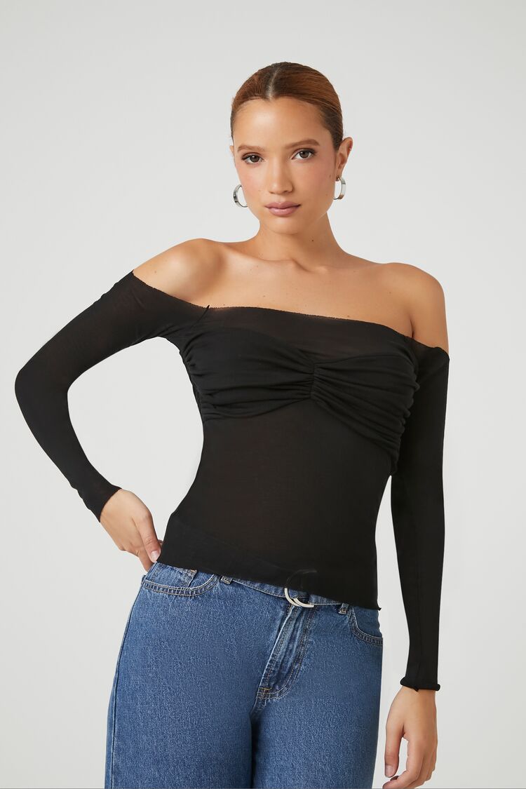 Forever 21 Women's Ruched Off-the-Shoulder Top Black