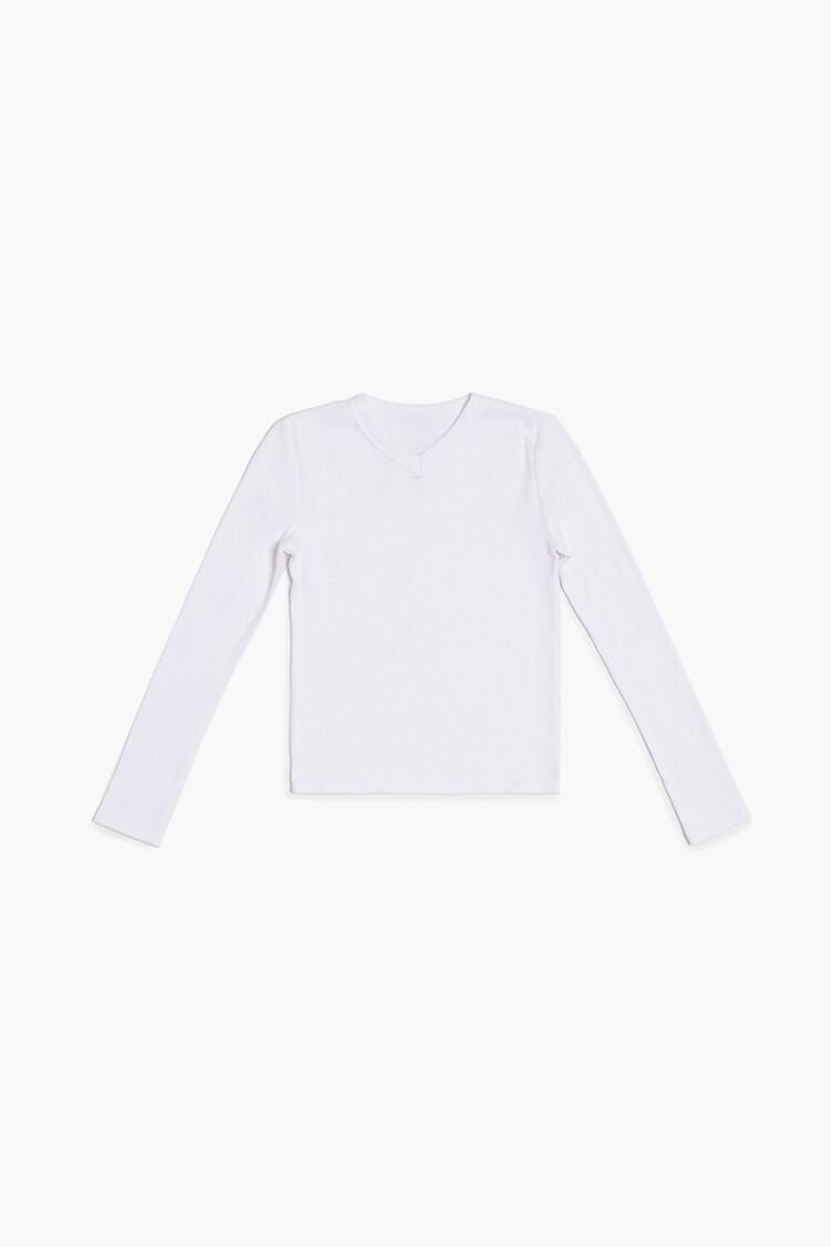 Forever 21 Girls Long-Sleeve V-Neck T-Shirt (Kids) White