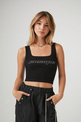 Forever 21 Women's Cosmic Rhinestone Tank Top Black/Silver