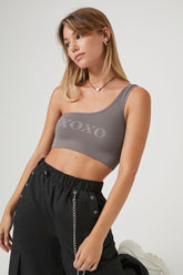 Forever 21 Women's XOXO Rhinestone Crop Top Grey/Silver