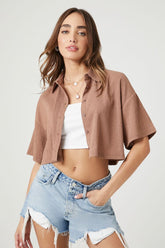 Forever 21 Women's Textured Cropped Shirt Goat