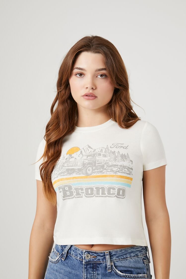 Forever 21 Women's Ford Bronco Graphic Baby T-Shirt Cream/Multi