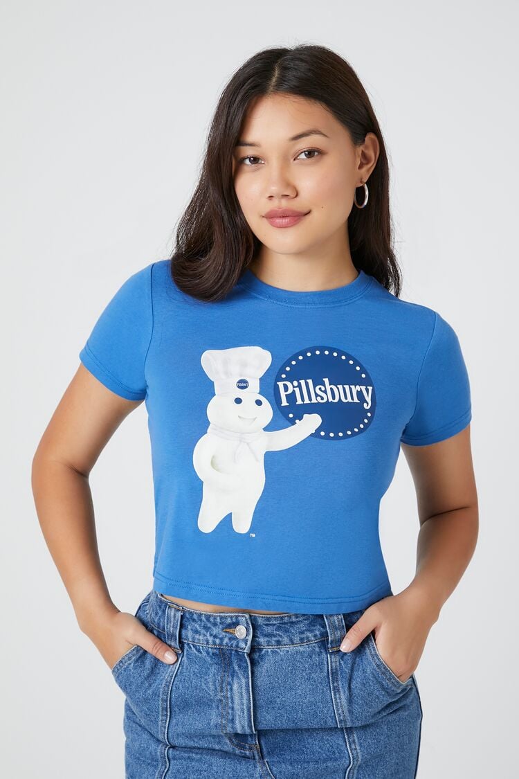 Forever 21 Women's Pillsbury Graphic Baby T-Shirt Blue/Multi