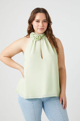 Forever 21 Plus Women's Rosette Mock Neck Top Pistachio