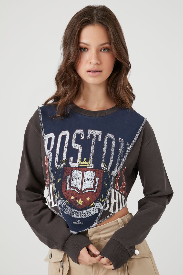 Forever 21 Women's Reworked Boston University Top Charcoal/Multi