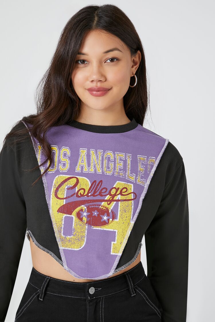 Forever 21 Women's Cropped Los Angeles College Pullover Black/Multi