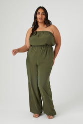 Forever 21 Plus Women's Strapless Wide-Leg Jumpsuit Olive