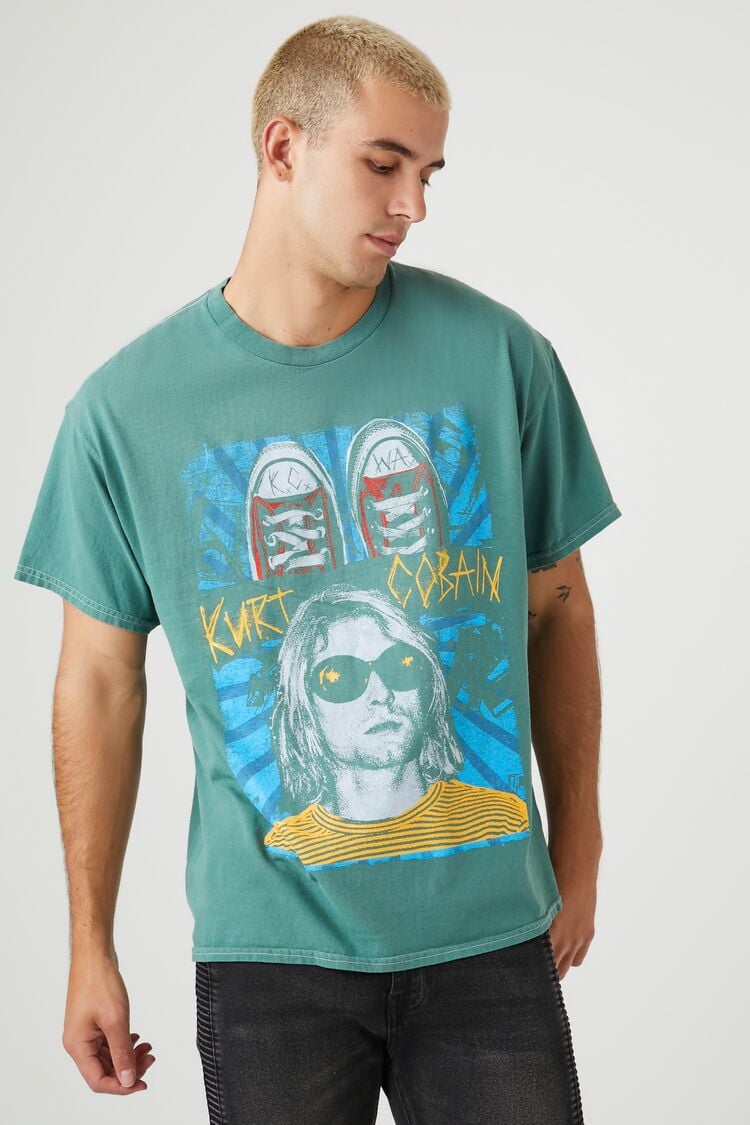 Forever 21 Men's Kurt Cobain Graphic T-Shirt Teal/Multi