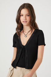 Forever 21 Women's Lace-Trim Sweater-Knit Top Black