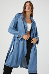 Forever 21 Women's Belted Denim Trench Coat Medium Denim