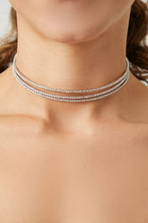 Forever 21 Women's Rhinestone Wire Choker Necklace Silver/Clear