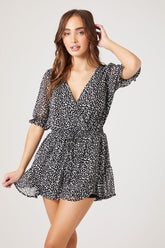 Forever 21 Women's Leopard Print Surplice Romper Black/White