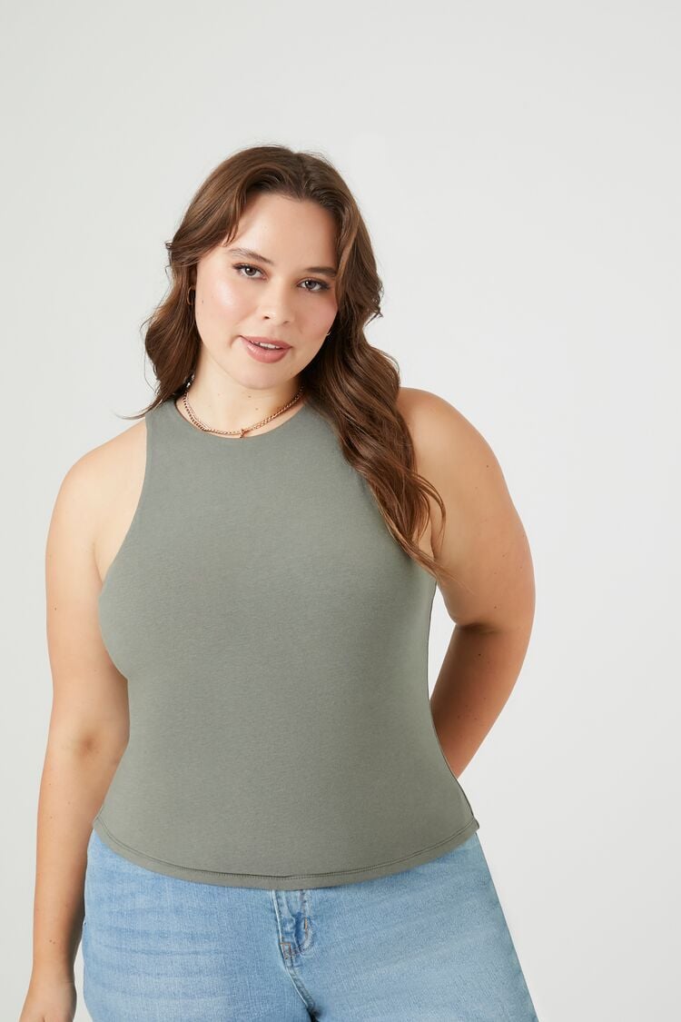 Forever 21 Plus Women's Fitted Tank Top Dark Olive