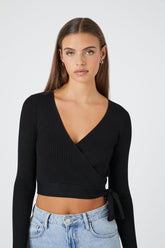 Forever 21 Women's Sweater-Knit Wrap Crop Top Black