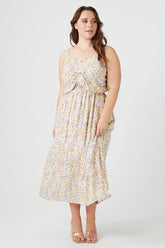 Forever 21 Plus Women's Ditsy Floral Maxi Long Dress Ivory/Multi