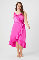 Forever 21 Plus Women's Surplice Ruffle Mini Spring/Summer Dress Hot Pink