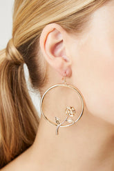 Forever 21 Women's Rose Drop Hoop Earrings Gold